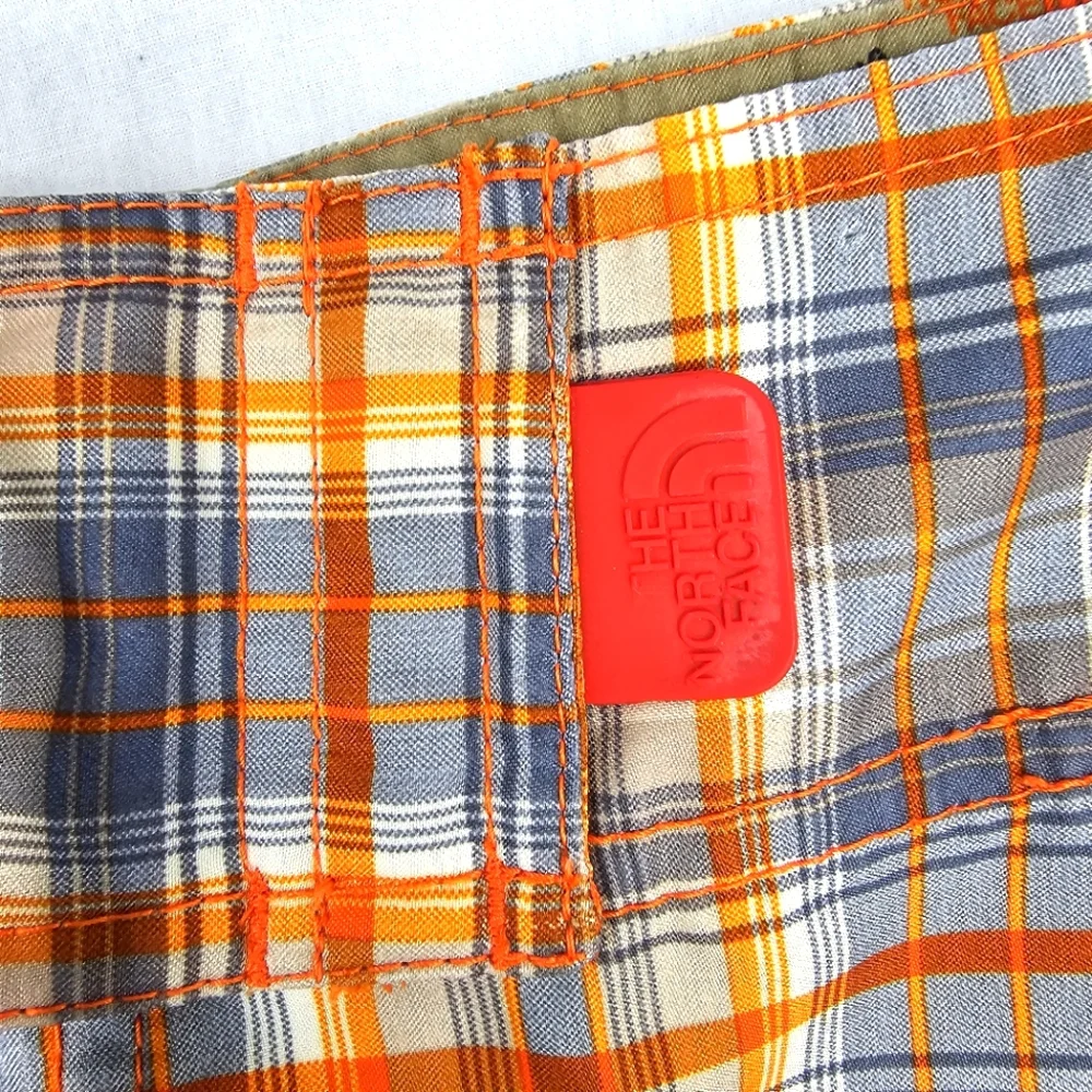 The North Face Board Shorts Orange Gray‎ White Plaid Unlined Men's Size 32